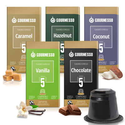 Flavored Espresso Bundle (Fairtrade) - 5 Blends - 50 Pods