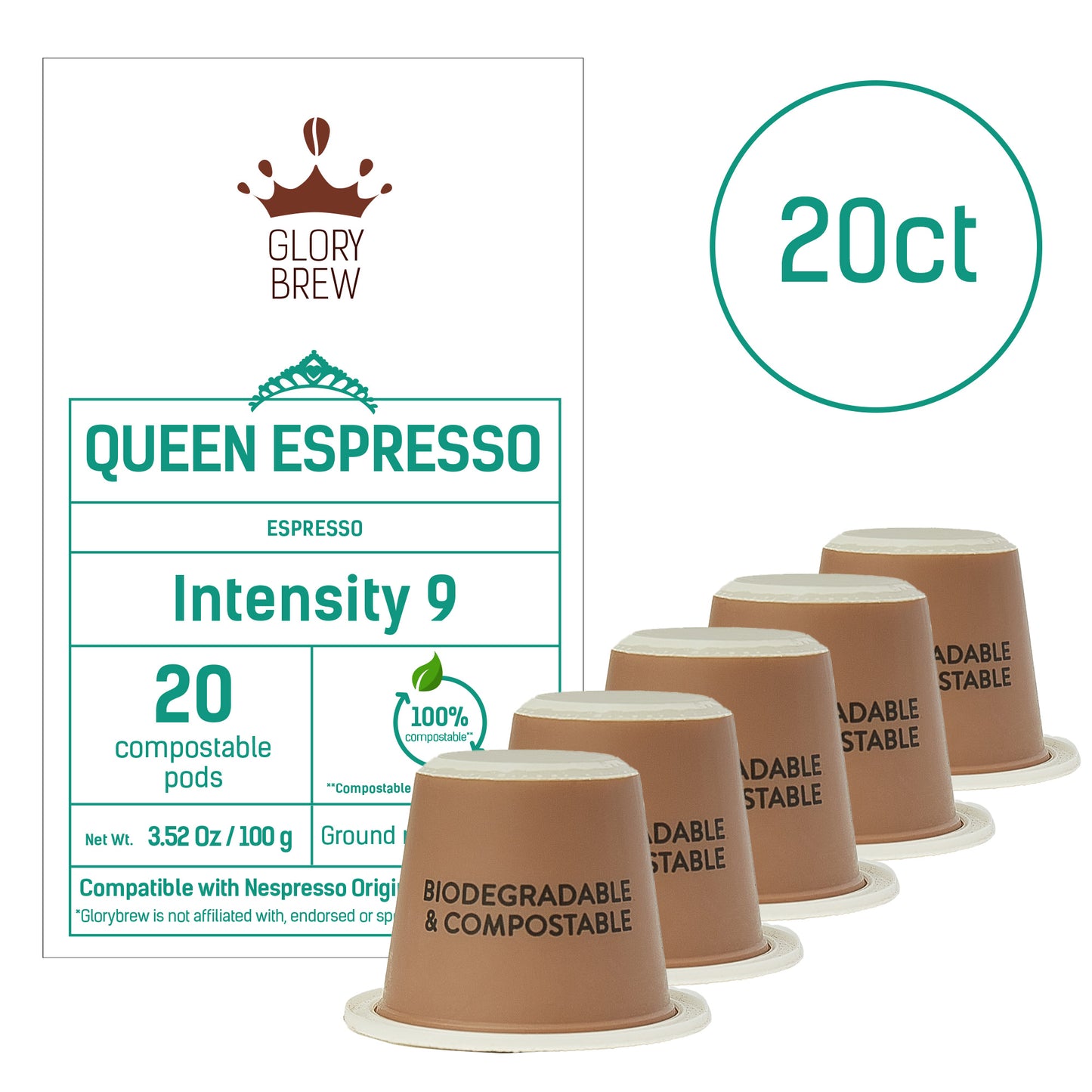 Queen Espresso - Compostable Espresso Trial Pack - 20 Pods - Intensity 9