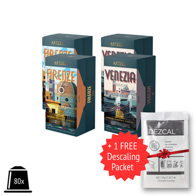 New Customer Special 80ct: Artuzzi Lungo & Ristretto + 1 FREE Descaling Packet