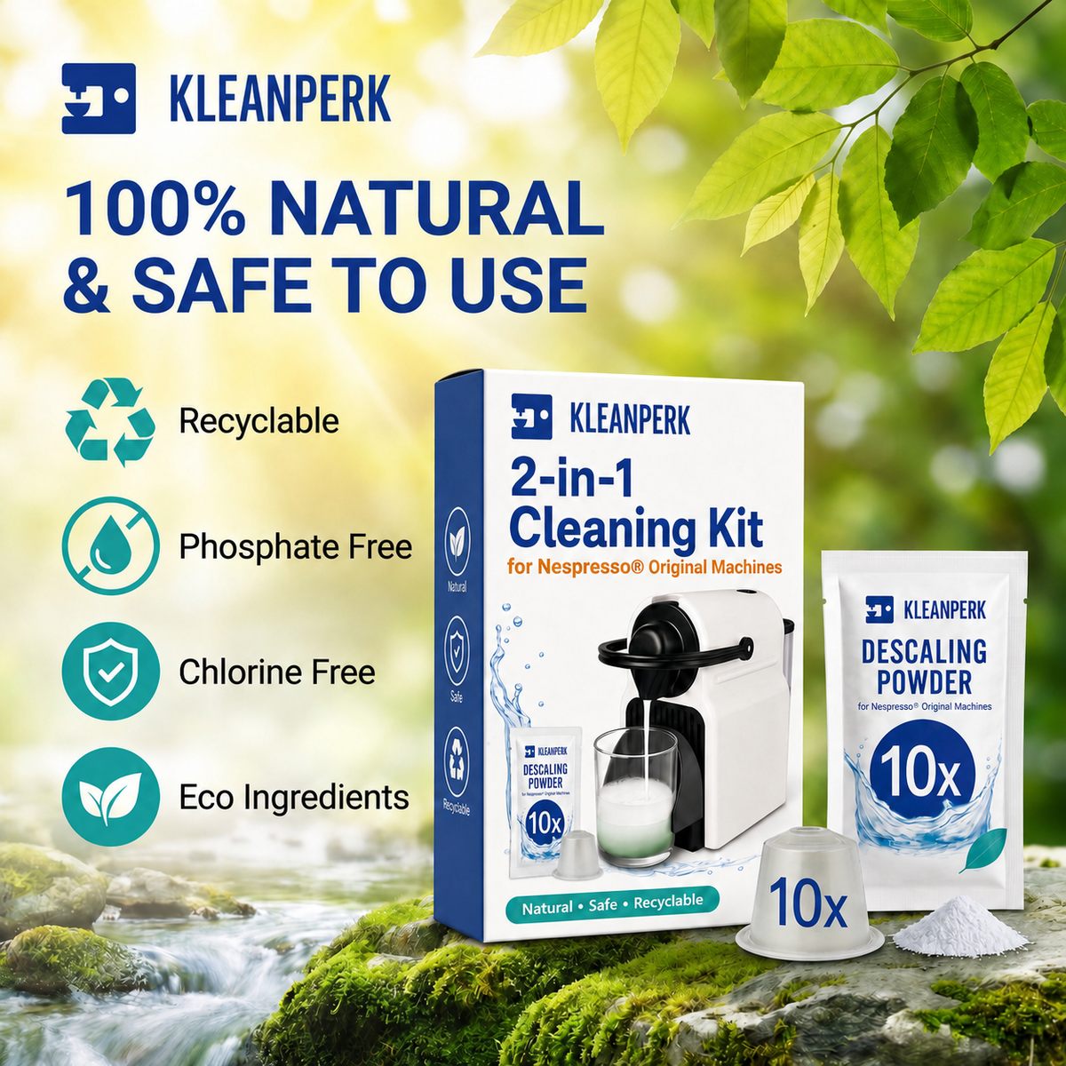 2-in-1 Descaler & Cleaning Kit for Nespresso Original: 10 Cleaning Pods + 10 Descaling Packets