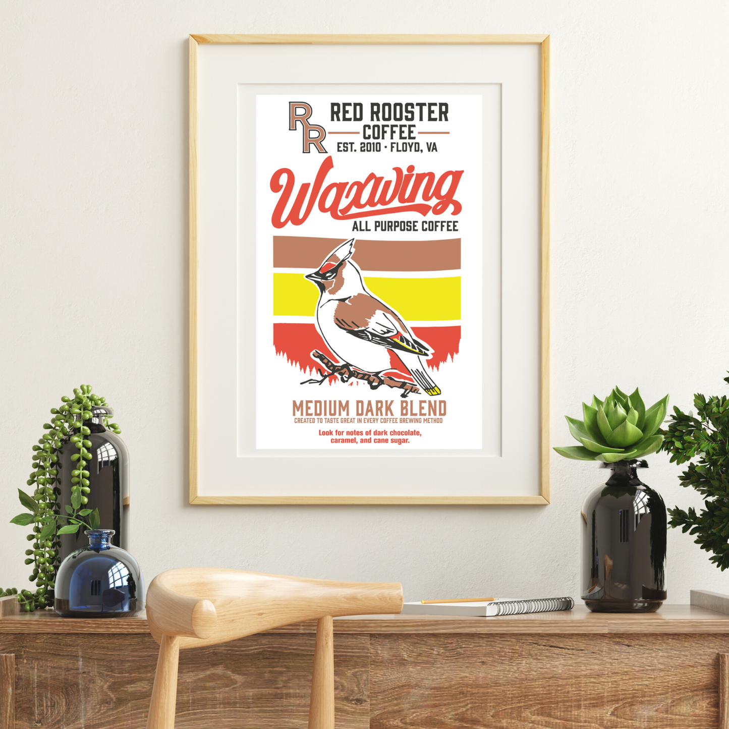 Red Rooster Coffee All purpose Coffee Waxwing Medium Dark Blend