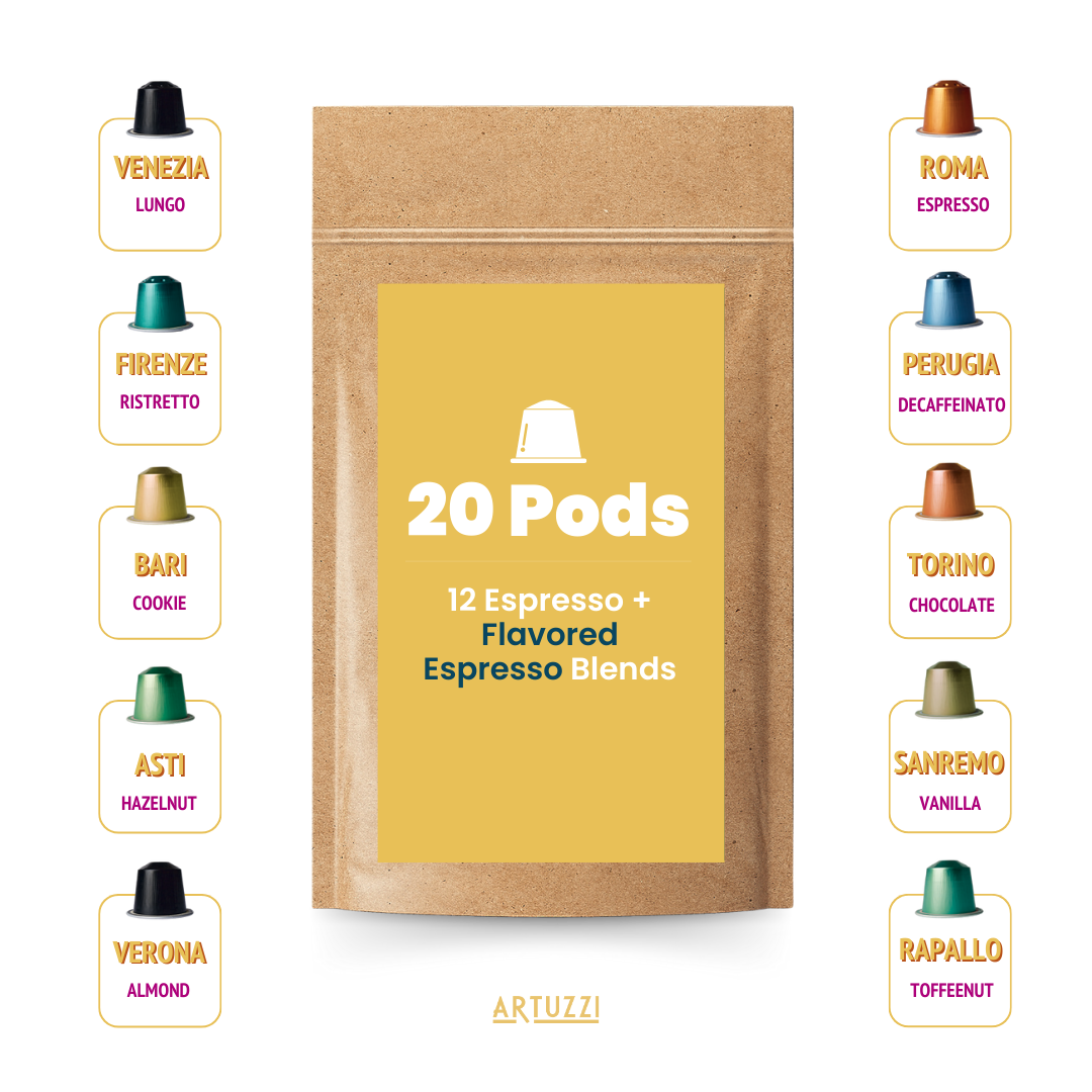 Artuzzi Espresso & Flavors Sampler Pack of 10 Blends - 20 Pods