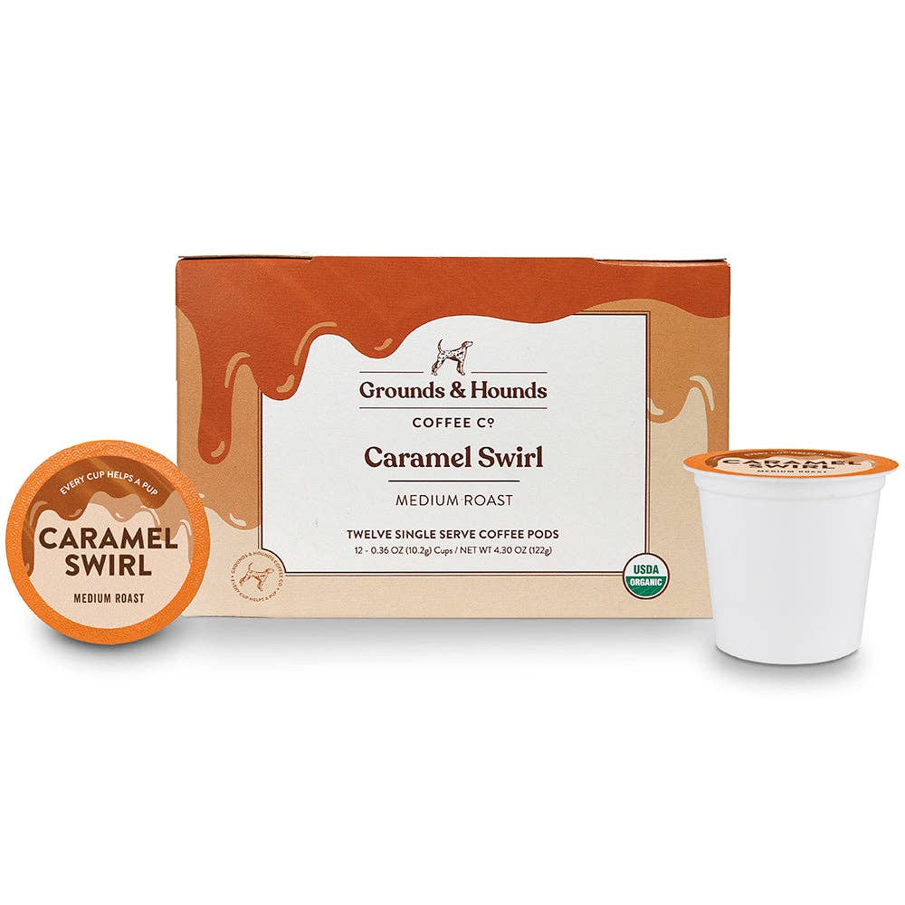 Grounds & Hounds Coffee Caramel Siwrl for Keurig K-Cups Machines Single Serve 12 Pods