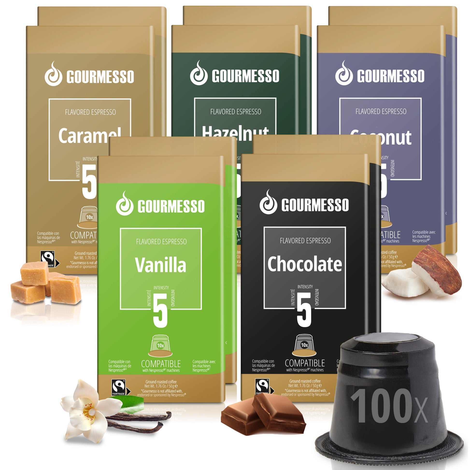 Gourmesso Flavored Espresso Bundle (Fairtrade) - 5 Blends - 100