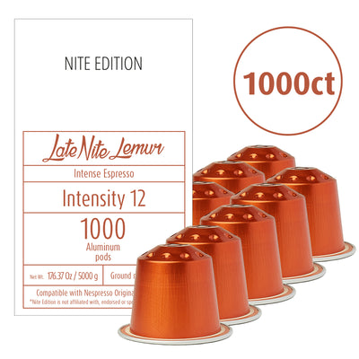 Late Nite Lemur - Wholesale Bulk Pack - High Intensity Espresso Pods - 1000 Pods - Intensity 12