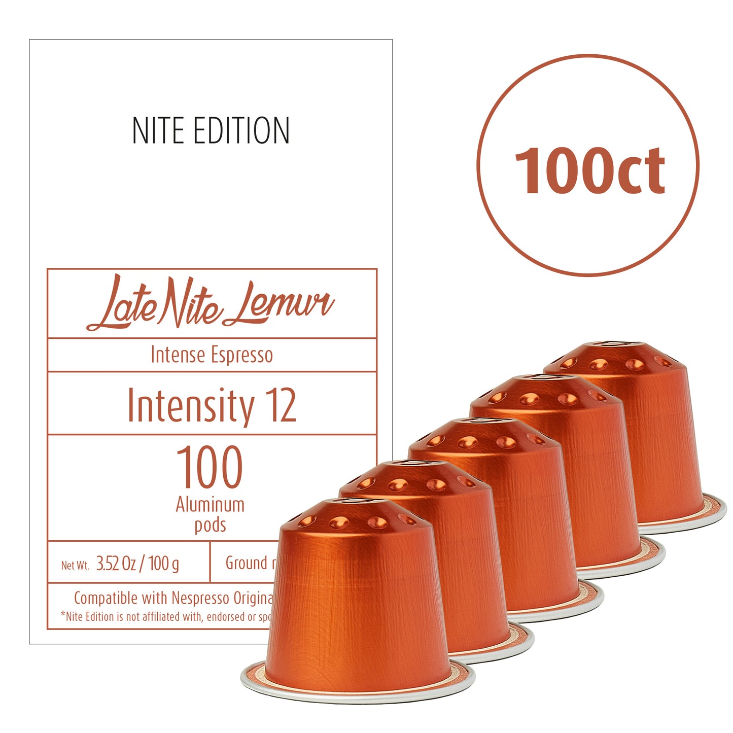 Late Nite Lemur - Wholesale Bulk Pack - High Intensity Espresso Pods - 100 Pods - Intensity 12