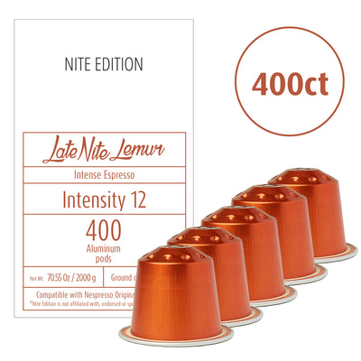 Late Nite Lemur - Wholesale Bulk Pack - High Intensity Espresso Pods - 400 Pods - Intensity 12