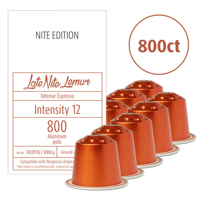 Late Nite Lemur - Wholesale Bulk Pack - High Intensity Espresso Pods - 800 Pods - Intensity 12