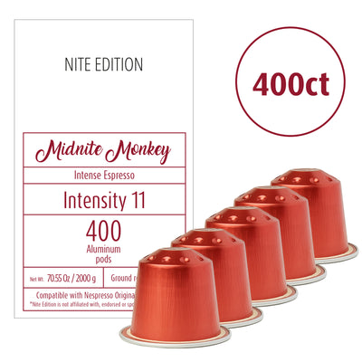 Midnite Monkey - Wholesale Bulk Pack - High Intensity Espresso Pods - 400 Pods - Intensity 11