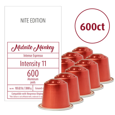 Midnite Monkey - Wholesale Bulk Pack - High Intensity Espresso Pods - 600 Pods - Intensity 11