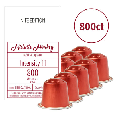 Midnite Monkey - Wholesale Bulk Pack - High Intensity Espresso Pods - 800 Pods - Intensity 11