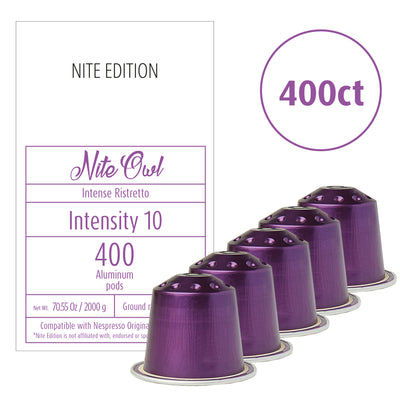Nite Owl - Wholesale Bulk Pack - High Intensity Ristretto Pods - 400 Pods - Intensity 10