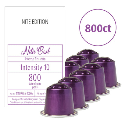 Nite Owl - Wholesale Bulk Pack - High Intensity Ristretto Pods - 800 Pods - Intensity 10