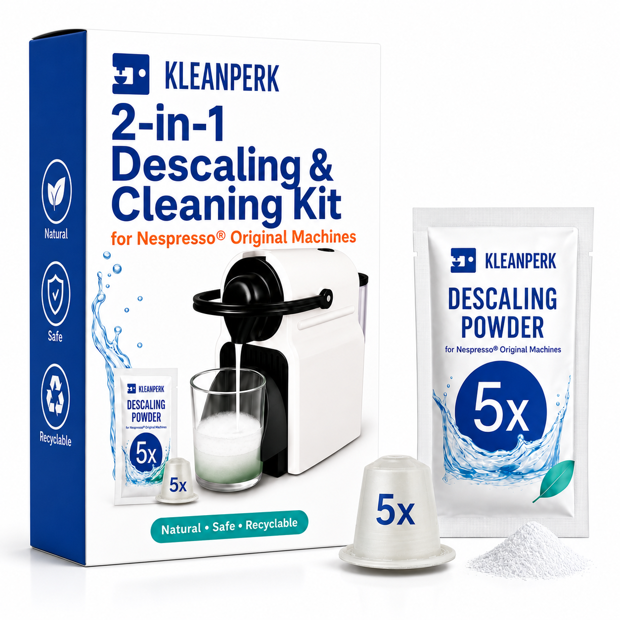 2-in-1 Descaler & Cleaning Kit for Nespresso Original: 5 Cleaning Pods + 5 Descaling Packets