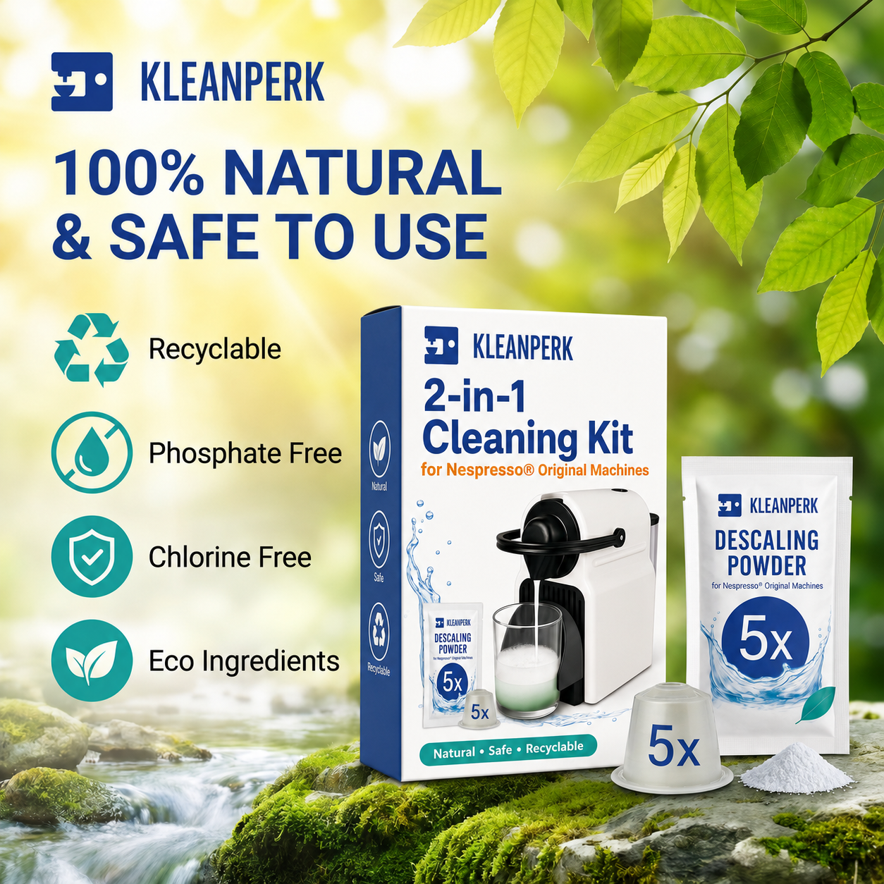 2-in-1 Descaler & Cleaning Kit for Nespresso Original: 5 Cleaning Pods + 5 Descaling Packets