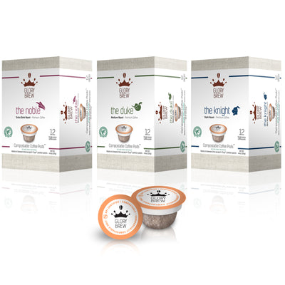 Glorybrew Compostable KCup Variety Pack - 36 Pods - 3 Blends