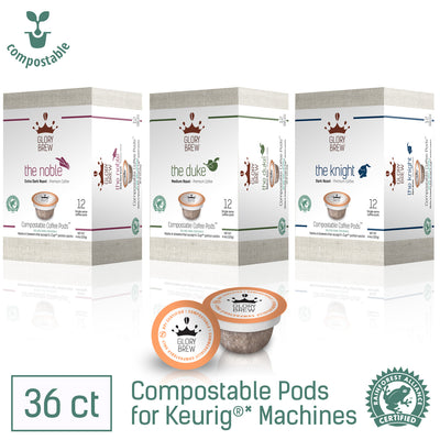 Glorybrew Compostable KCup Variety Pack - 36 Pods - 3 Blends