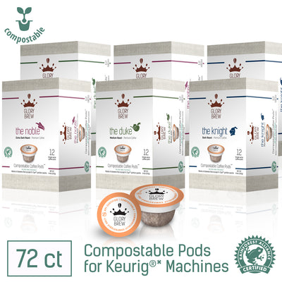 Glorybrew Compostable KCup Variety Pack - 3 Blends - 72 Pods