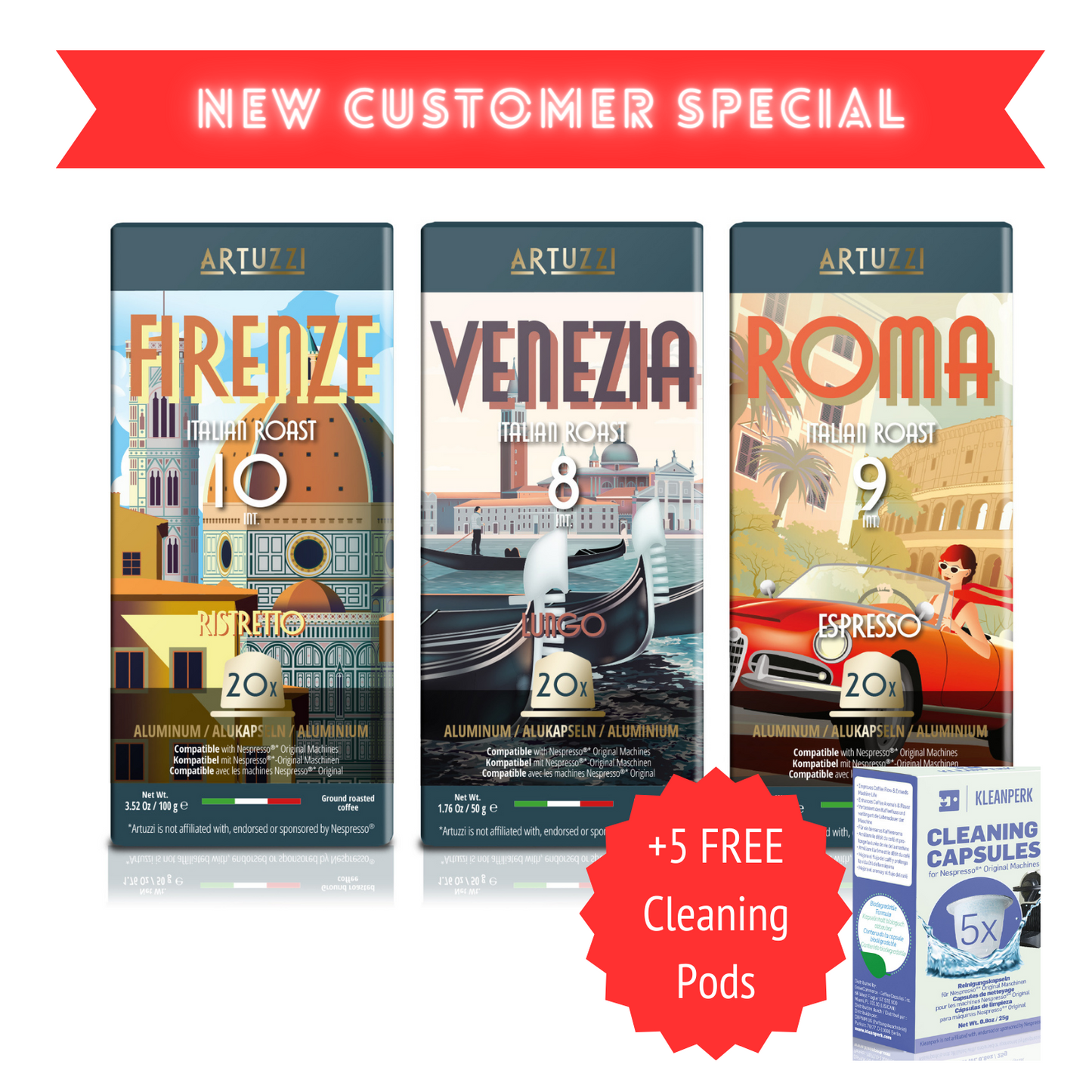 New Customer Special: Artuzzi Espresso 60ct + 5 FREE Cleaning Pods
