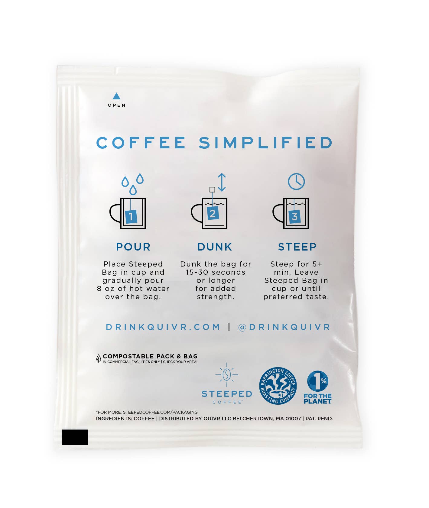 Quivr - Steeped Single Serve - 10 bags Steeped Hot Coffee Bags